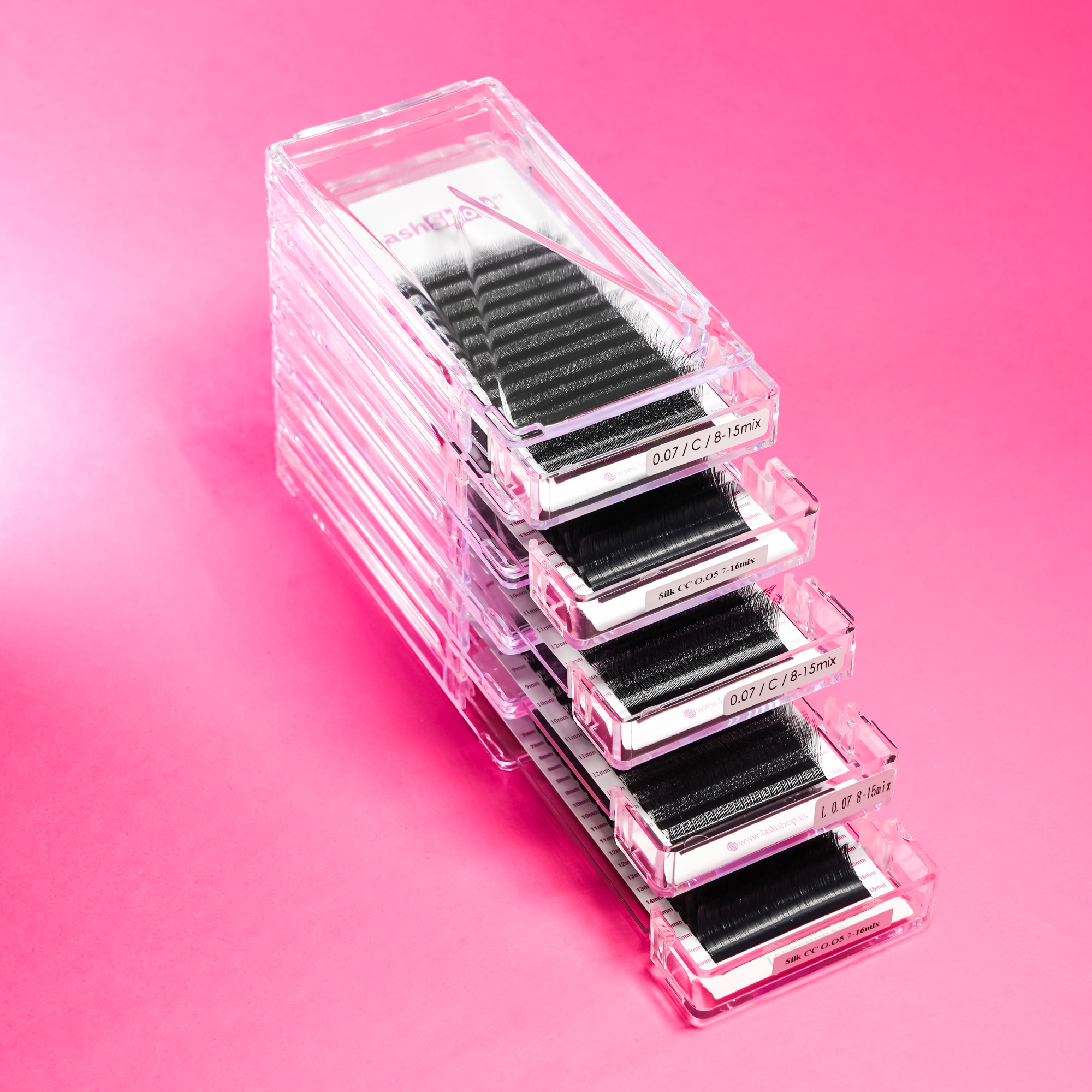 Caja con la bandeja extraíble / palet para extensiones de pestañas - Lash Shop Canarias Gris Oscuro