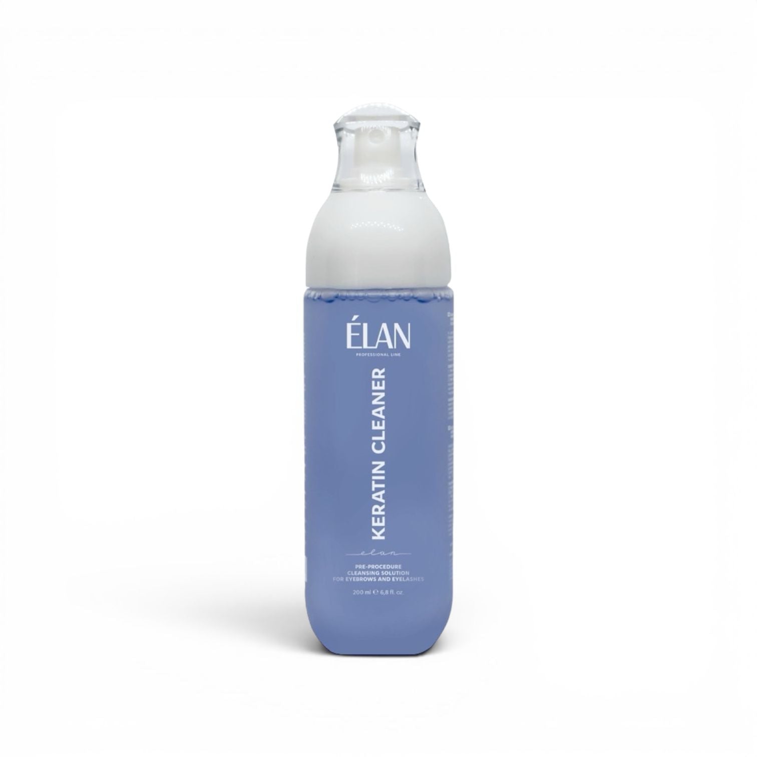 Solución limpiadora ÉLAN Keratin Cleaner para preparación previa a procedimientos de cejas y pestañas.