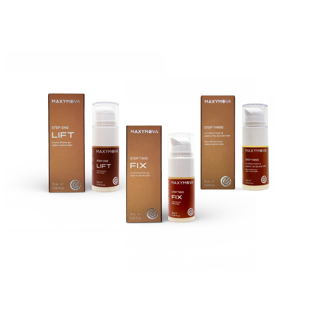 Salon Kit con los 3 pasos de maxymova para lifting de pestañas y laminación de cejas