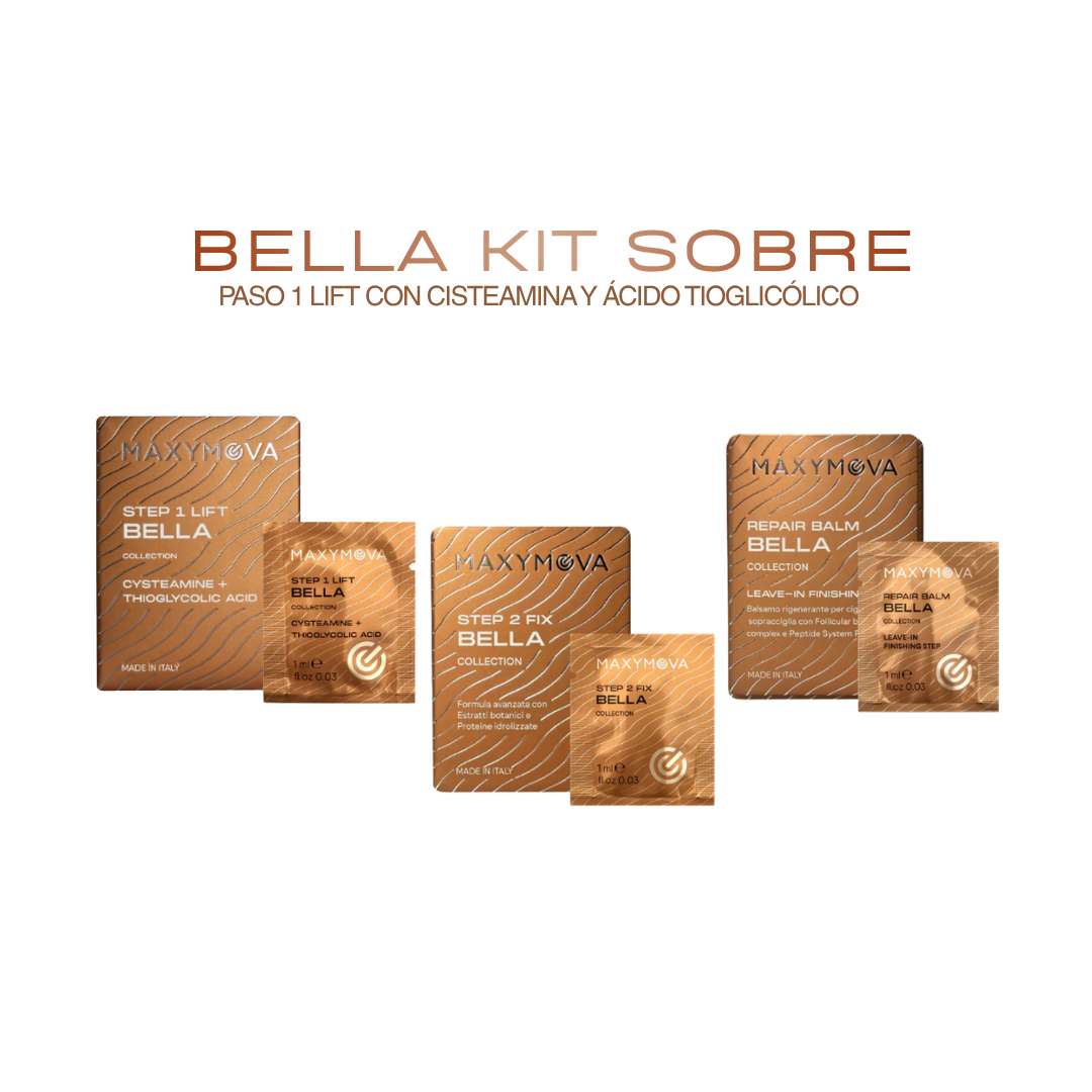 Bella kit en sobre con cisteamina y TGA para lifting de pestañas y laminación de cejas