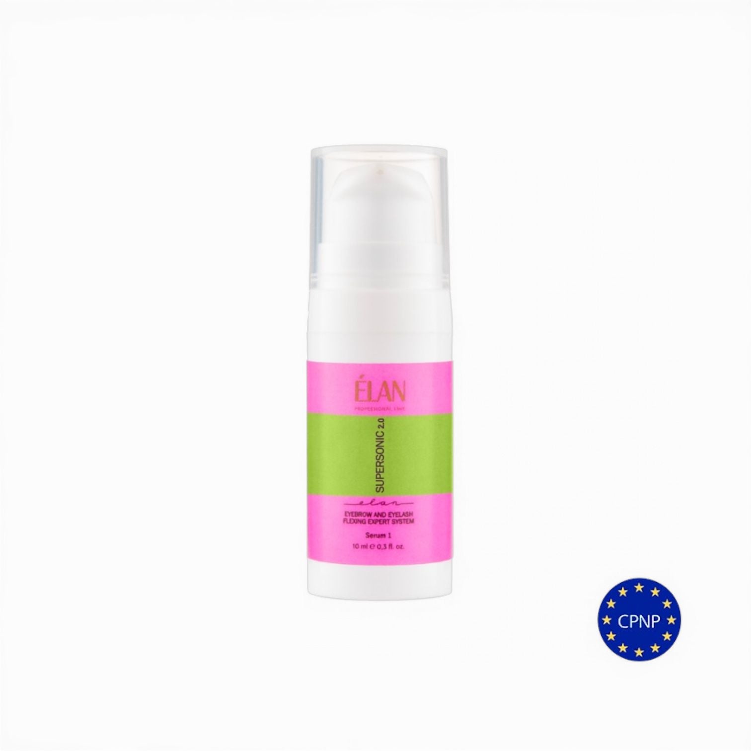 Serum 1 Clear del sistema ÉLAN Supersonic 2.0 para laminación profesional de cejas y pestañas. Solución utilizada en la PRIMERA etapa del procedimiento.